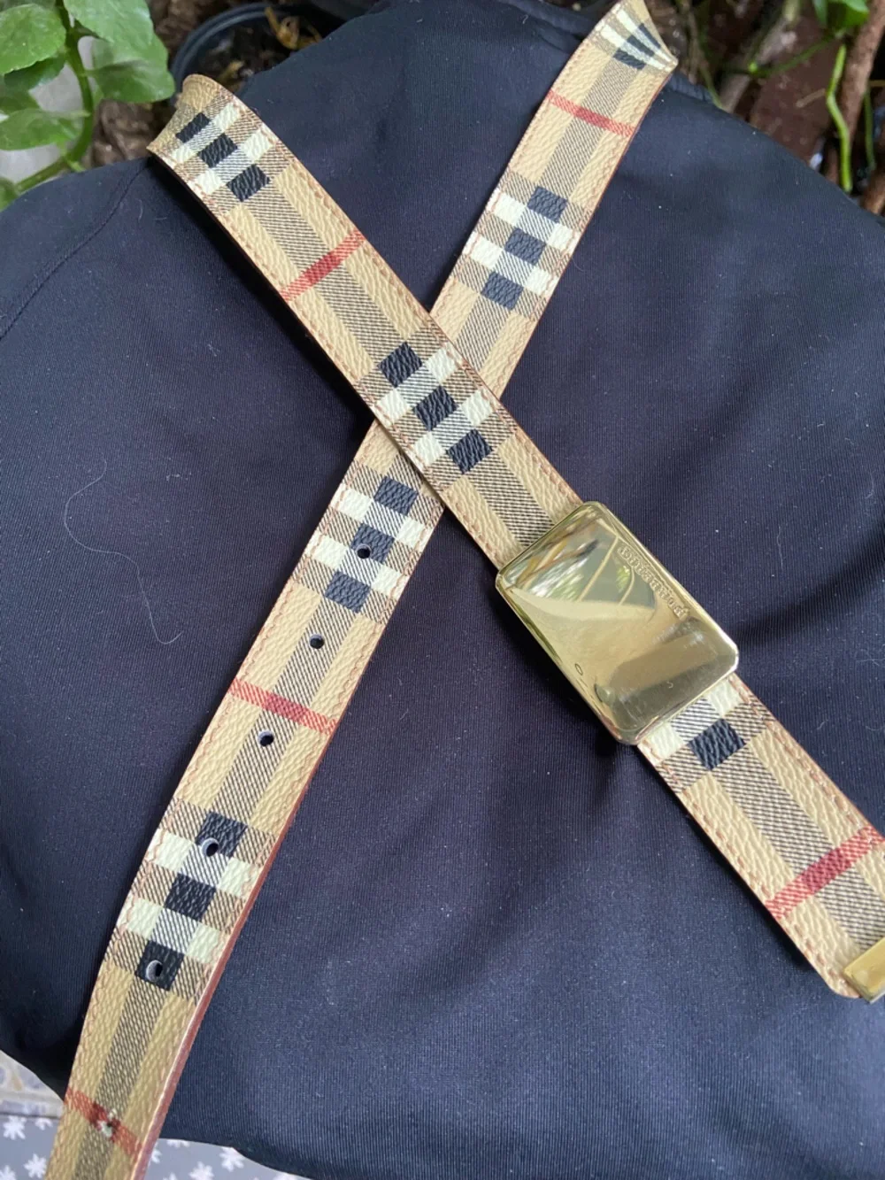 Burberry Vintage Beige Tan Check Canvas Belt with Gold Buckle. Unisex - Picture 8 of 9